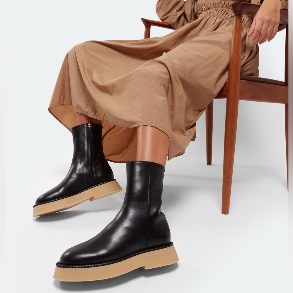 Wandler Rosa Leather Platform Ankle Boot Black